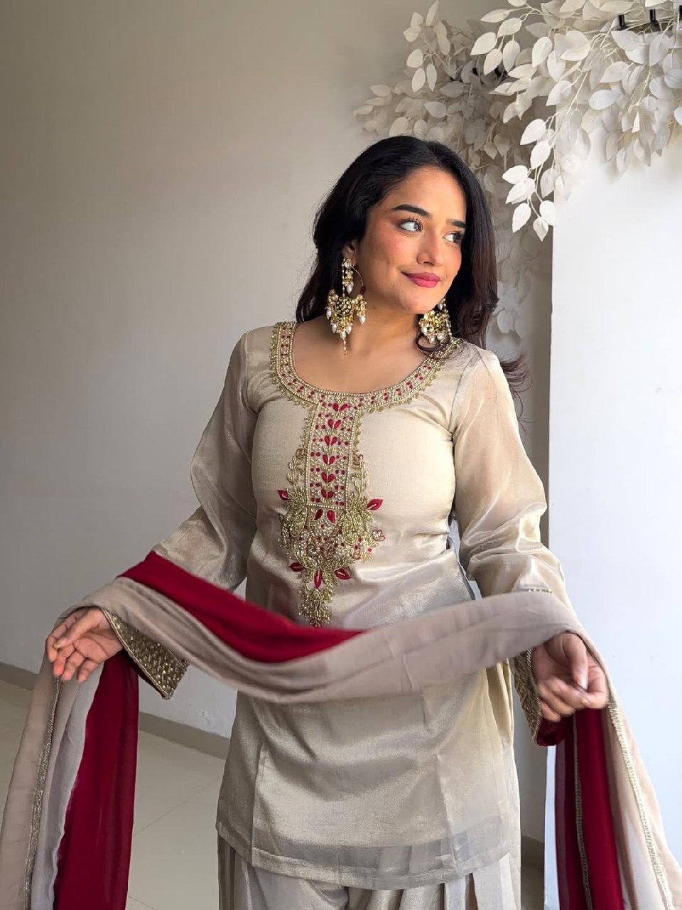 The Cinematic Cream & Ruby Salwar Set